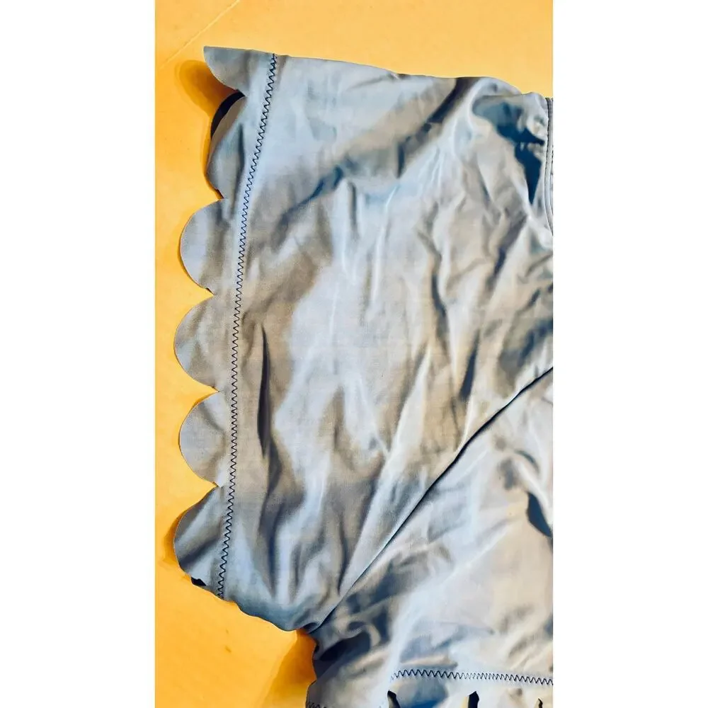 Shein Scalloped Royal Blue 3 piece bikini swimsuit shorts & top sz XS